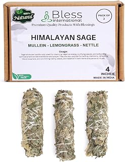 Bless-International Himalayan-Sage-Mullein-Nettle-Lemongrass-Incense Premium-100%-Natural-and-Organic Handcrafted-4-Inches-Long Used-for-Home-Cleansing-Meditation-Smudging-Rituals