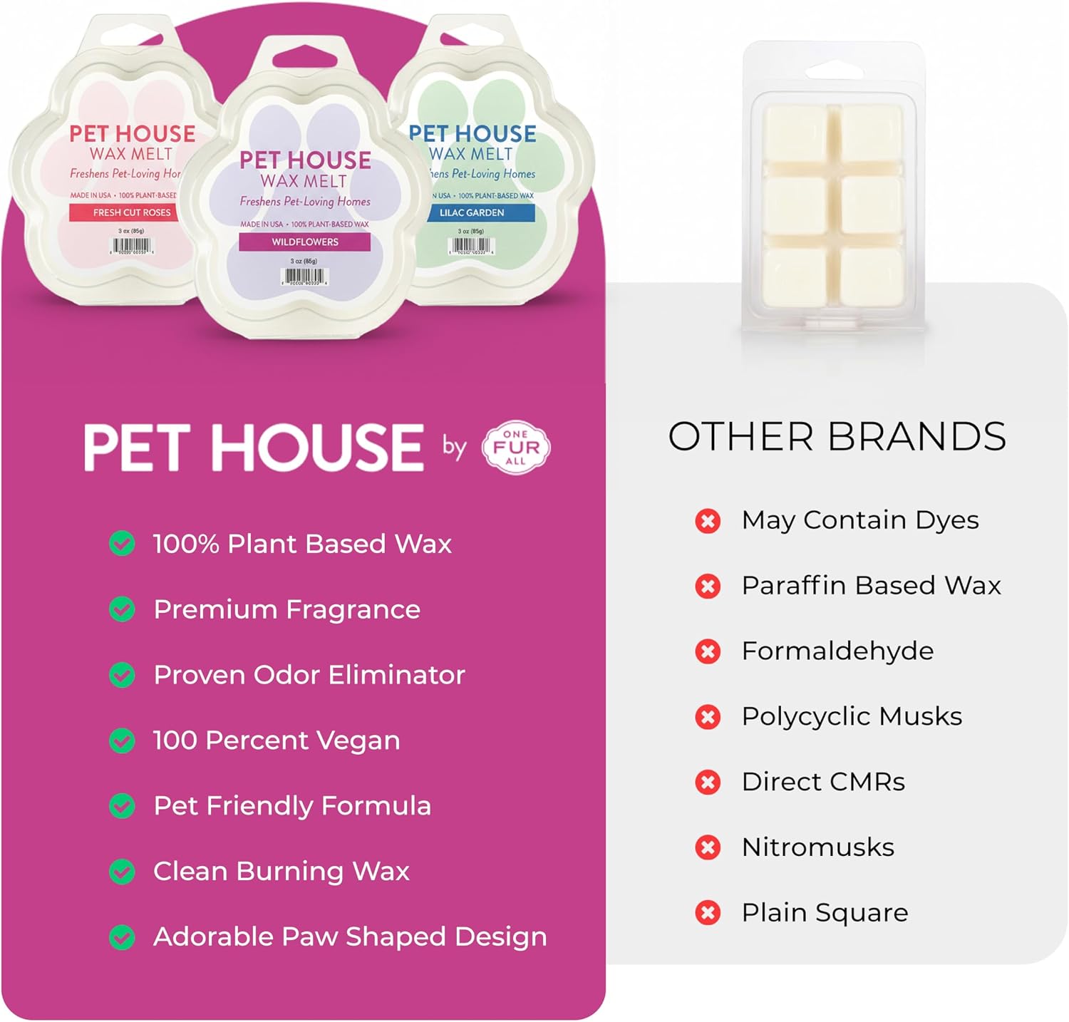 Pet House Wildflowers Scented Wax Melts - Long-Lasting Plant Based/Summer Soy Wax Melts for Pet Odor Pack of 2