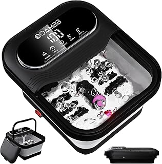 OOAMBB Collapsible Foot Spa with Heat, Bubble and Temp Control, Foot Bath Massager with XL Touch Screen and Massage Rollers, Foot Soaking Tub, Pedicure Foot spa for Stress Relief (Black)