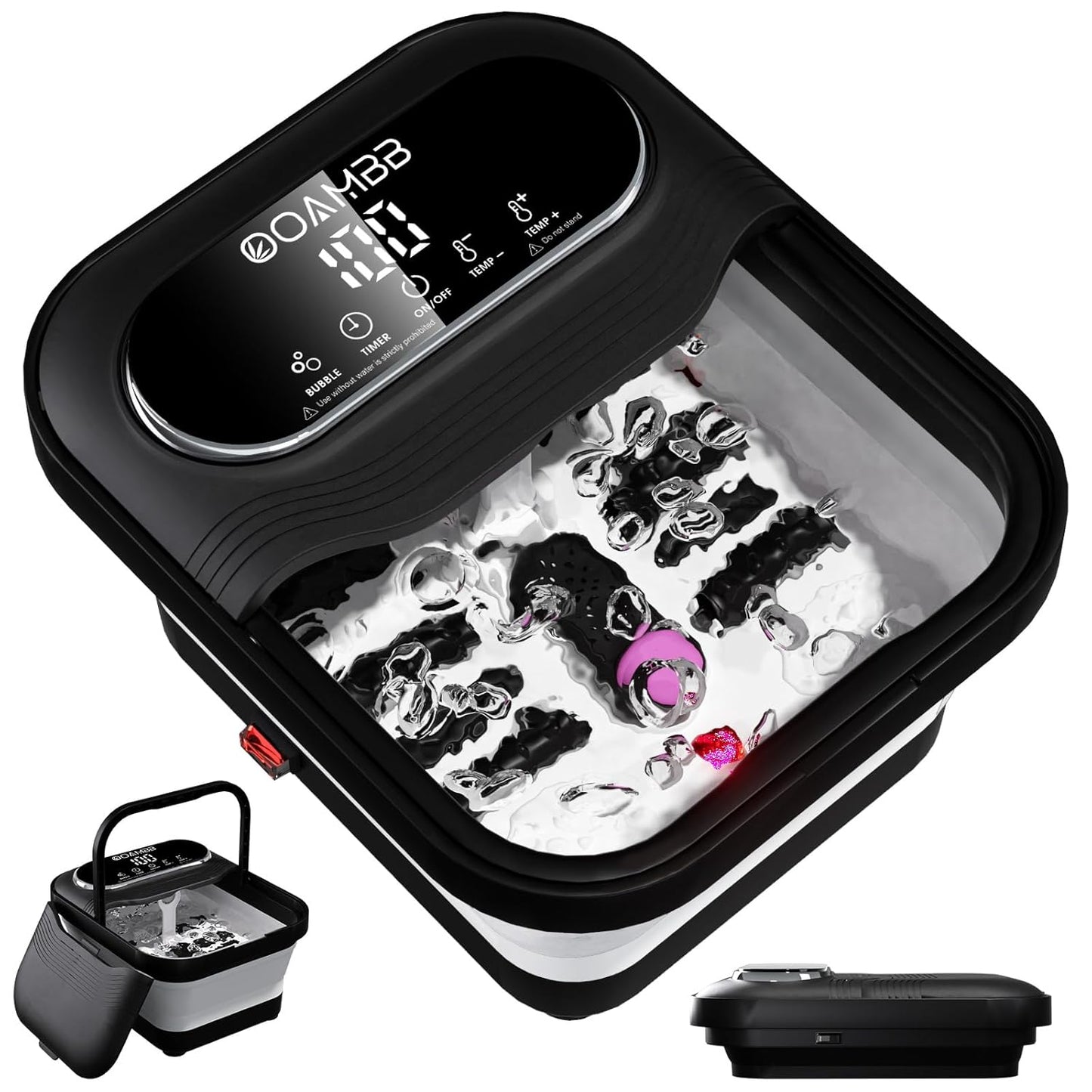 OOAMBB Collapsible Foot Spa with Heat, Bubble and Temp Control, Foot Bath Massager with XL Touch Screen and Massage Rollers, Foot Soaking Tub, Pedicure Foot spa for Stress Relief (Black)