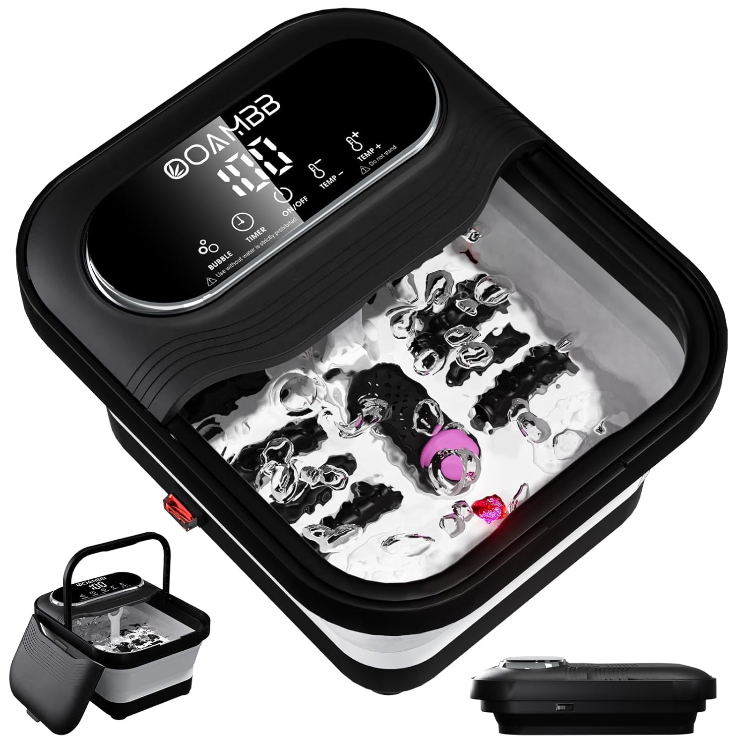 OOAMBB Collapsible Foot Spa with Heat, Bubble and Temp Control, Foot Bath Massager with XL Touch Screen and Massage Rollers, Foot Soaking Tub, Pedicure Foot spa for Stress Relief (Black)