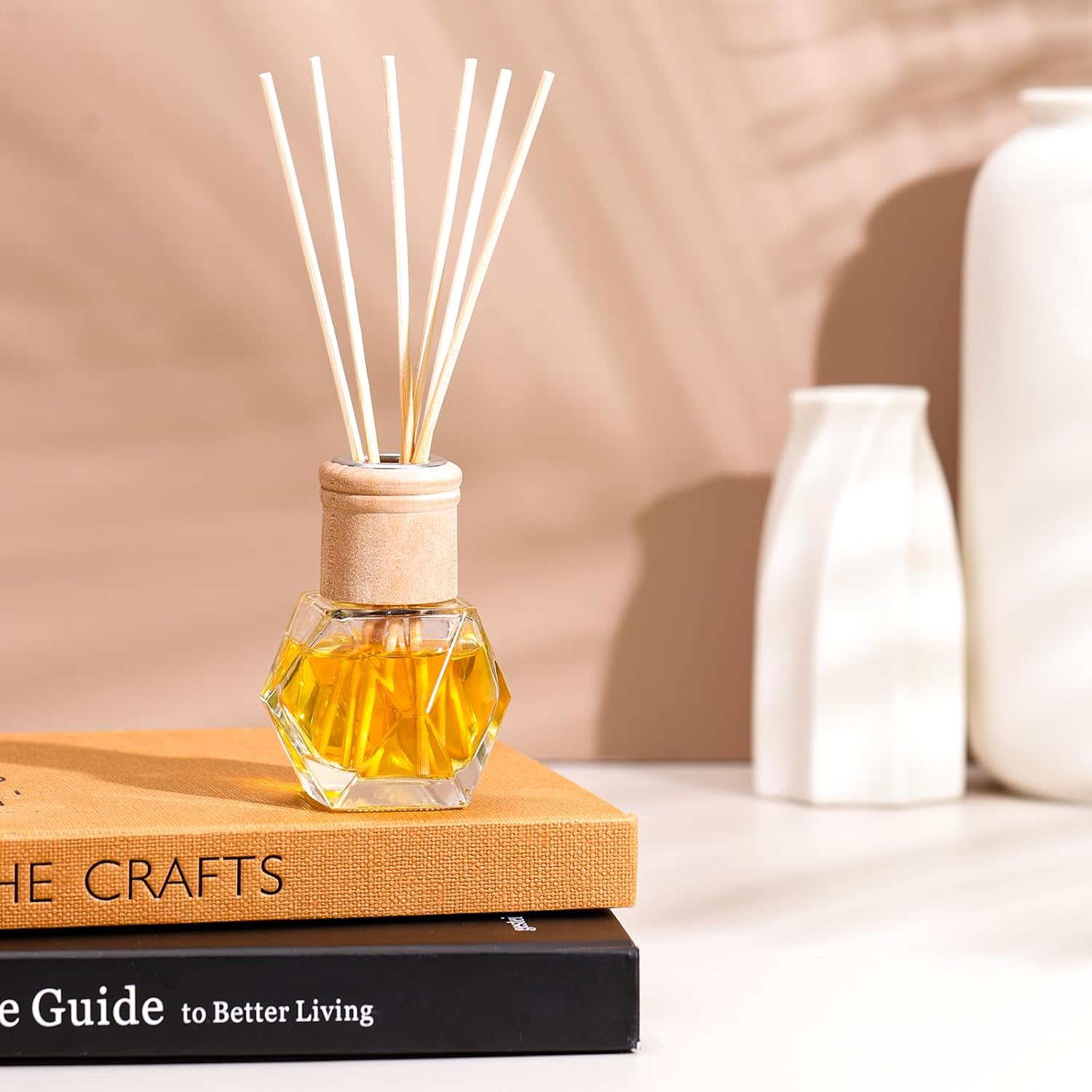 Roshtia 10 Set Reed Diffuser Bottle Empty Refillable Fragrance Glass Diffuser Bottles Set with Wooden Caps Rattan Sticks 50ml 1.7 oz Irregular Glass Jars for DIY Fragrance