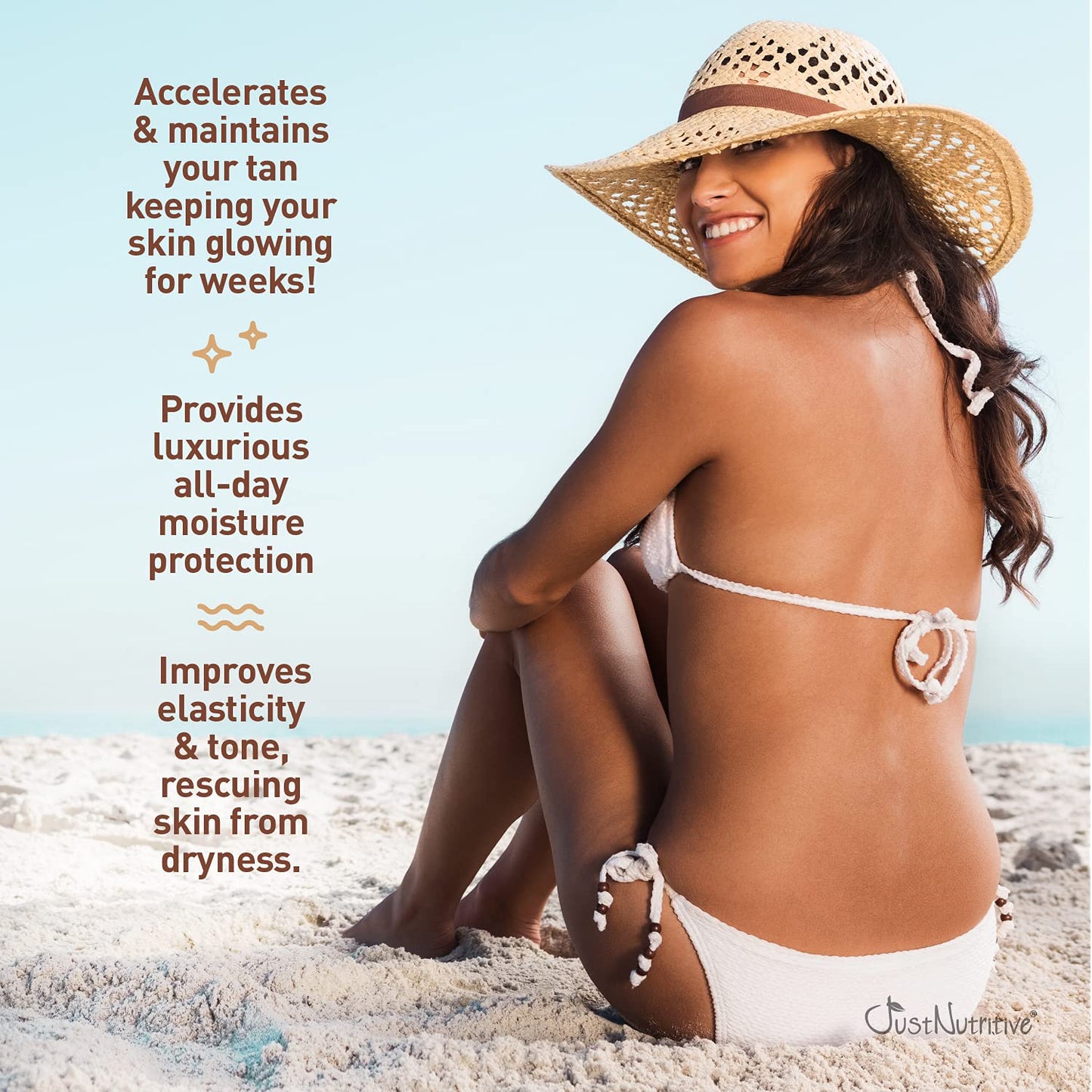 Just Nutritive Tanning Accelerator Body Oil, Natural Tan Enhancer for Outdoor Sun and Tanning Bed, Hazelnut Avocado Walnut and Vitamin E, Deep Moisture, No Fillers No Water, Made in USA, 8 oz