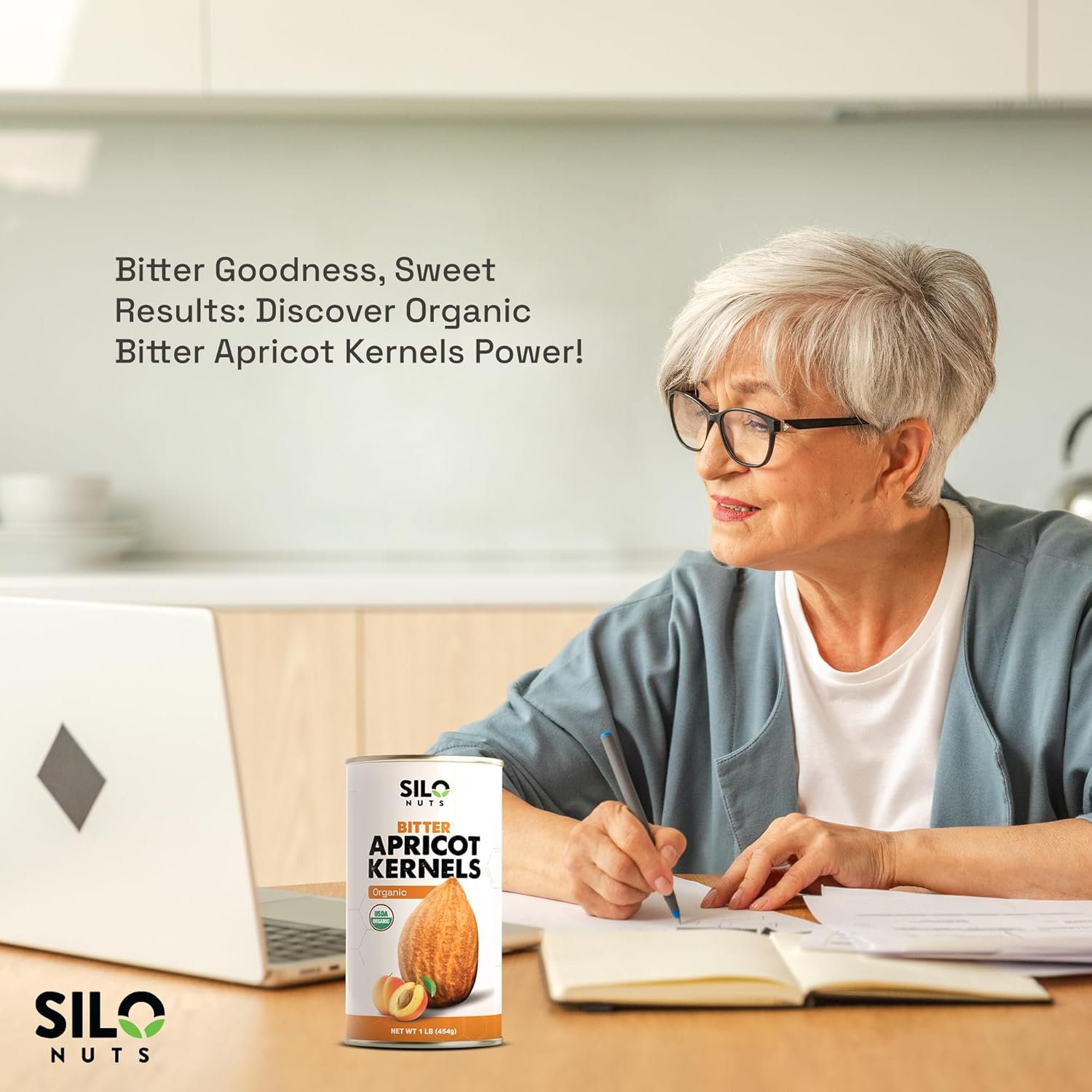 SILO Nuts Organic Bitter Apricot Kernels - 16 oz USDA Certified Organic Bitter Apricot Seeds - Natural & Non-GMO, Premium Quality Kernals, No Sulfur or Additives