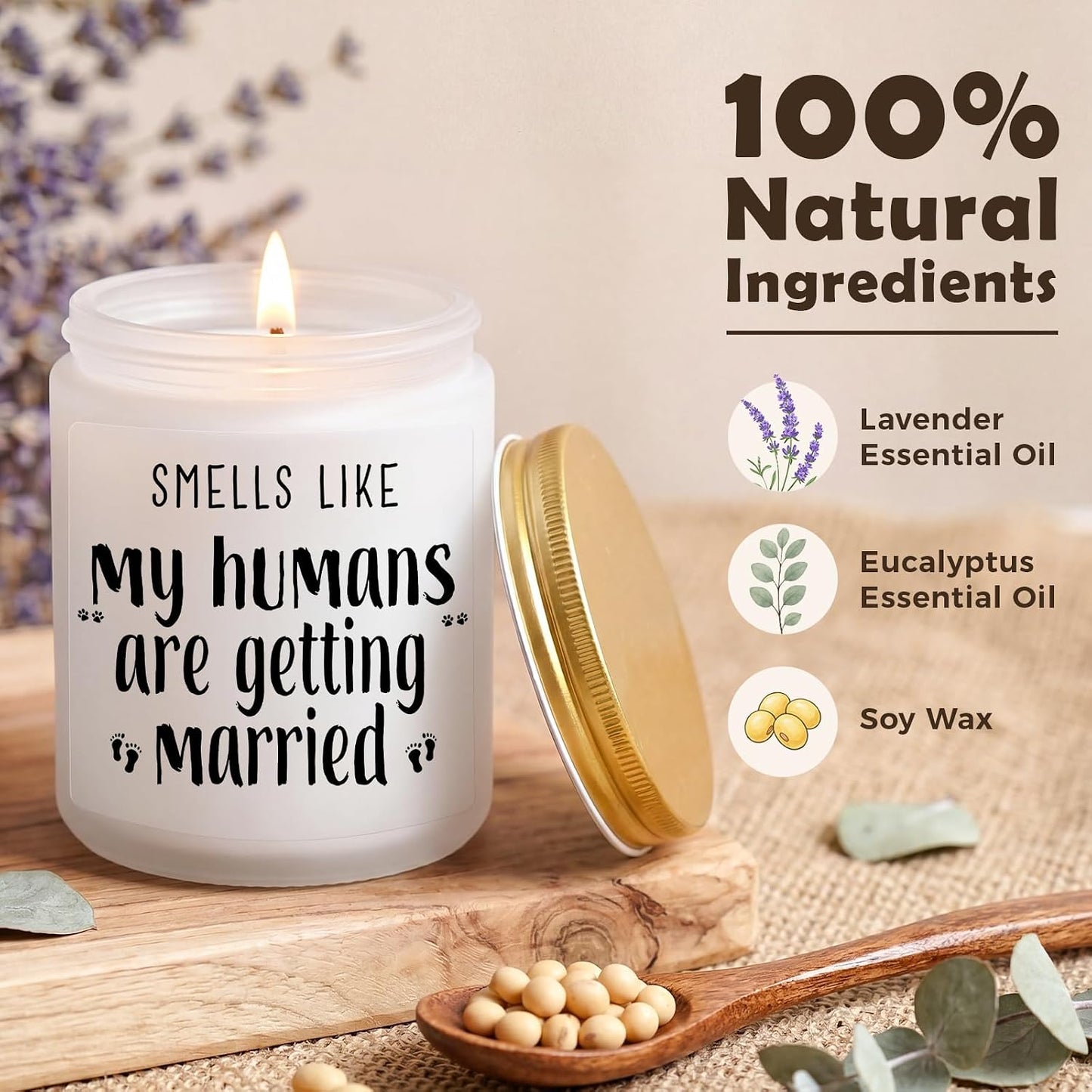 MULCHUM Lavender Scented Soy Candle for Pet Lover Wedding Gifts, Natural Soy Wax Jar Candle, Bridal Shower Funny Engagement Gift for Women Couples Pet Owners, 7oz 45 Hours Long Lasting Burn