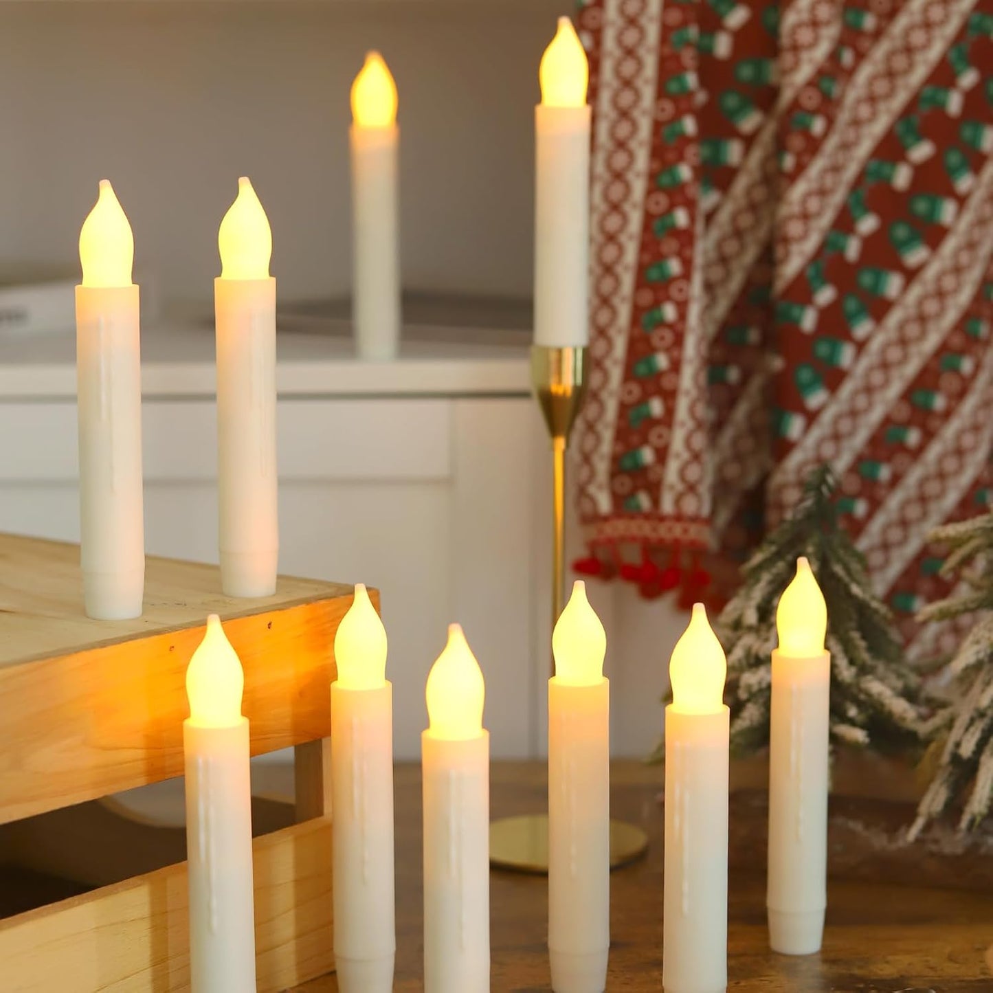 Lezonic 12 Pack Flameless Taper Candles Battery Operated Candlesticks Flickering LED Fake with Dripping for Halloween Christmas, 6 Inch White Wedding Mantel Fall Church Vigil Decor by Touch, No Remote
