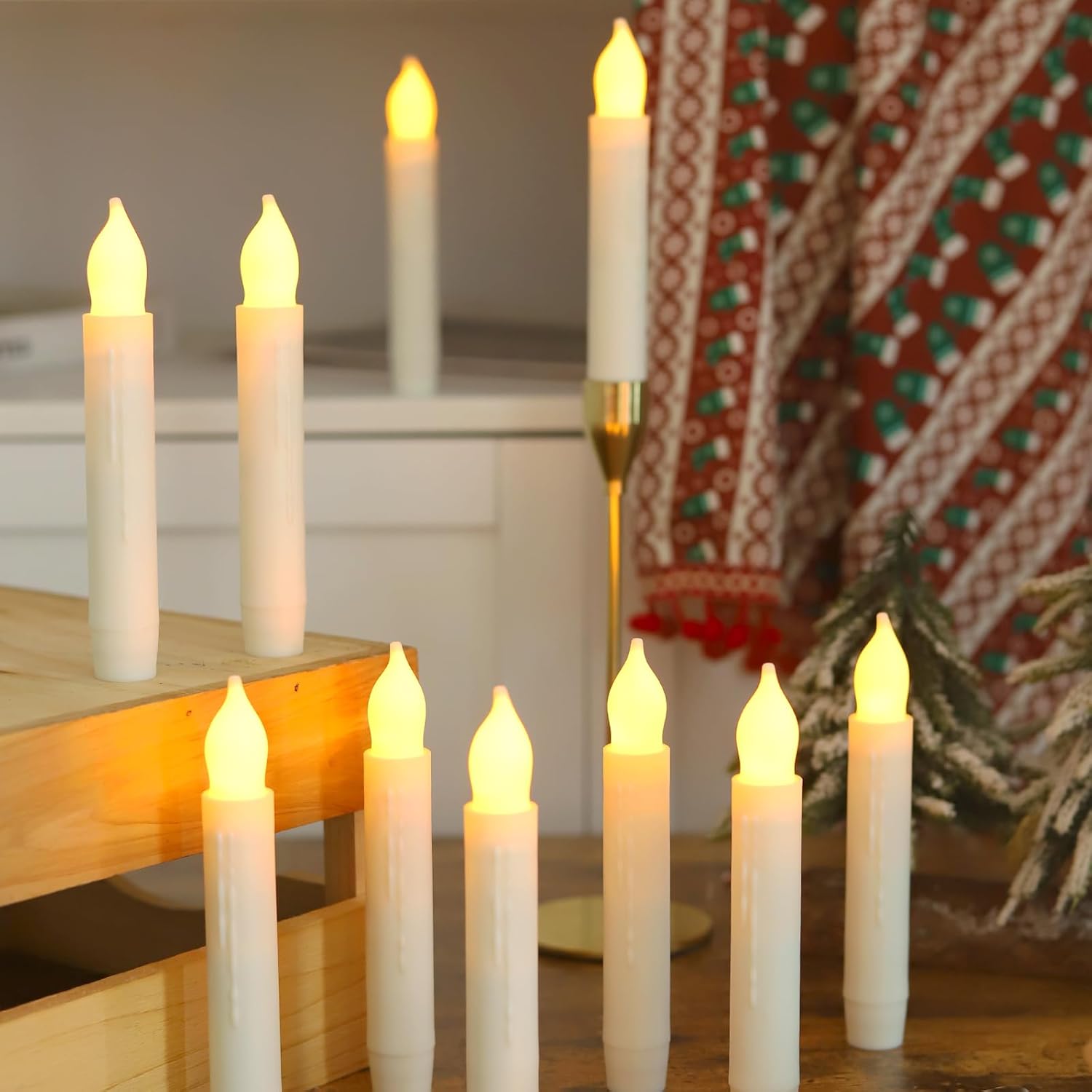 Lezonic 12 Pack Flameless Taper Candles Battery Operated Candlesticks Flickering LED Fake with Dripping for Halloween Christmas, 6 Inch White Wedding Mantel Fall Church Vigil Decor by Touch, No Remote