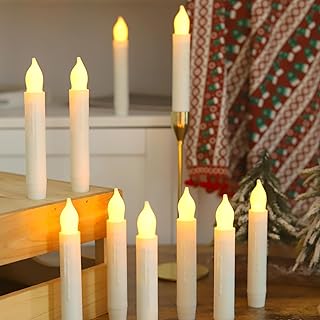 Lezonic 12 Pack Flameless Taper Candles Battery Operated Candlesticks Flickering LED Fake with Dripping for Halloween Christmas, 6 Inch White Wedding Mantel Fall Church Vigil Decor by Touch, No Remote