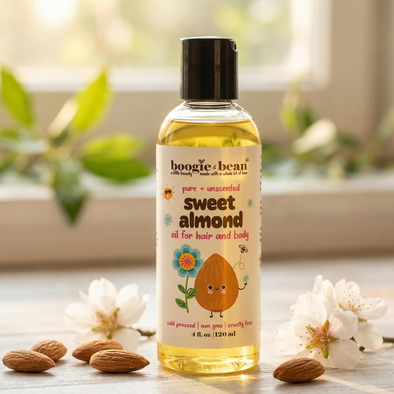 Kids Sweet Almond Oil for Hair and Skin, 100% Pure Prunus Amygdalus Dulcis Oil, NON GMO Moisturizing Oil for Dry Hair, Scalp, Face and Body, Fragrance Free