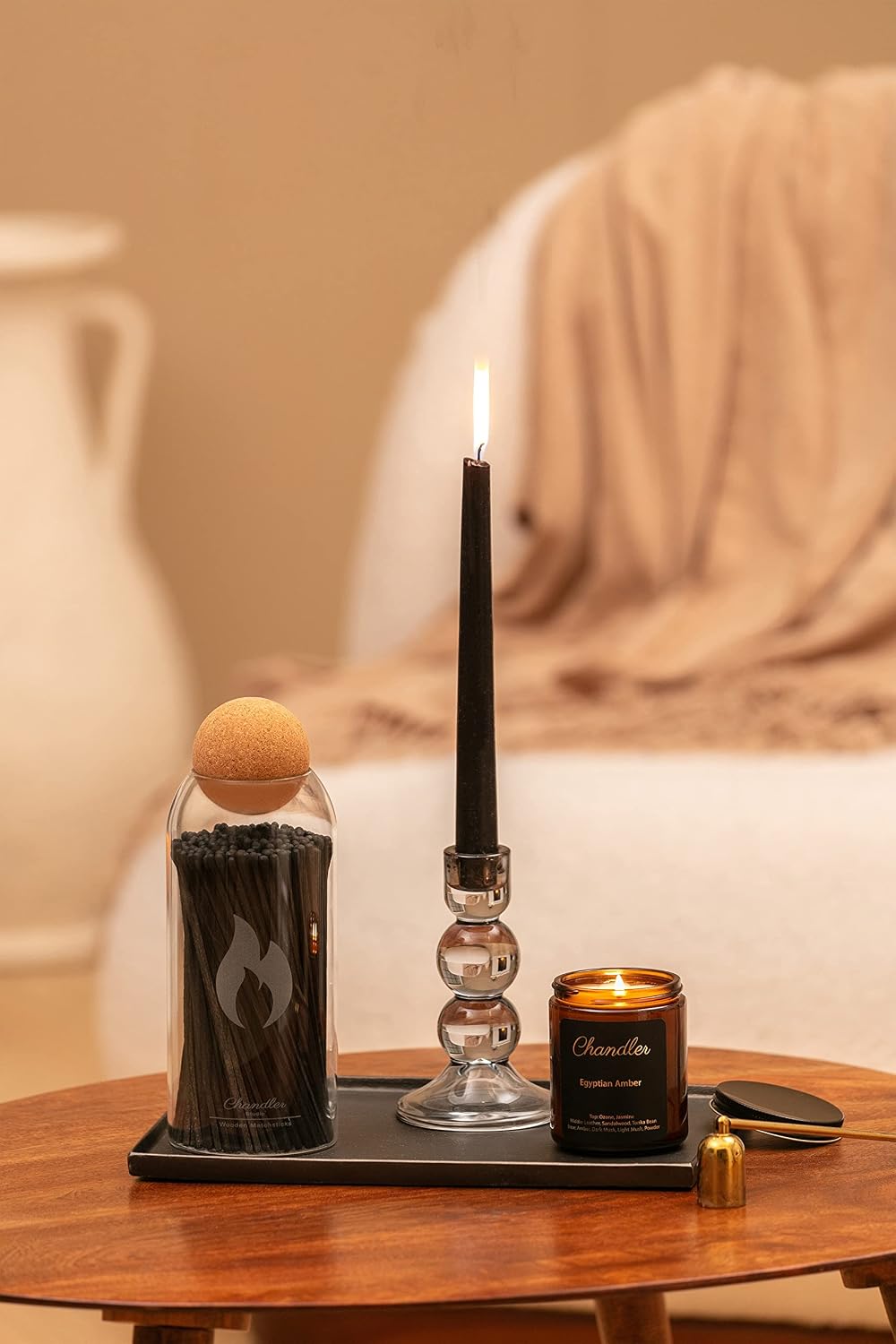 Fireplace - Candle Matches | Apothecary Decorative Glass Bottle - Approx. 200 Long Matchsticks in Jar (All Black)