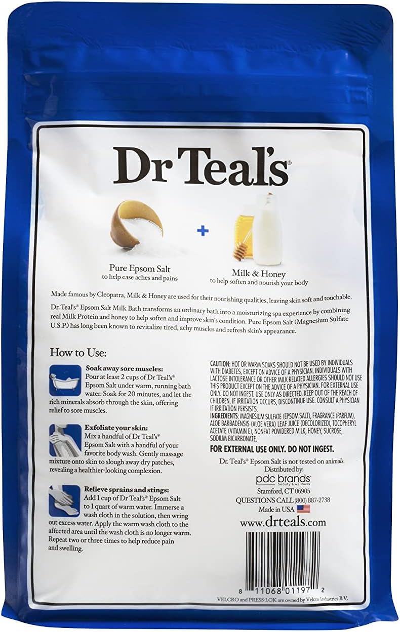 Dr. Teals Soften & Nourish with Milk & Honey Soaking Solution Gift Set (2 Pack, 3lbs ea.) - Pure Epsom Salt & Essential Oils Softens the Skin, Eases Aches & Muscle Pains - Relieve Stress at Home