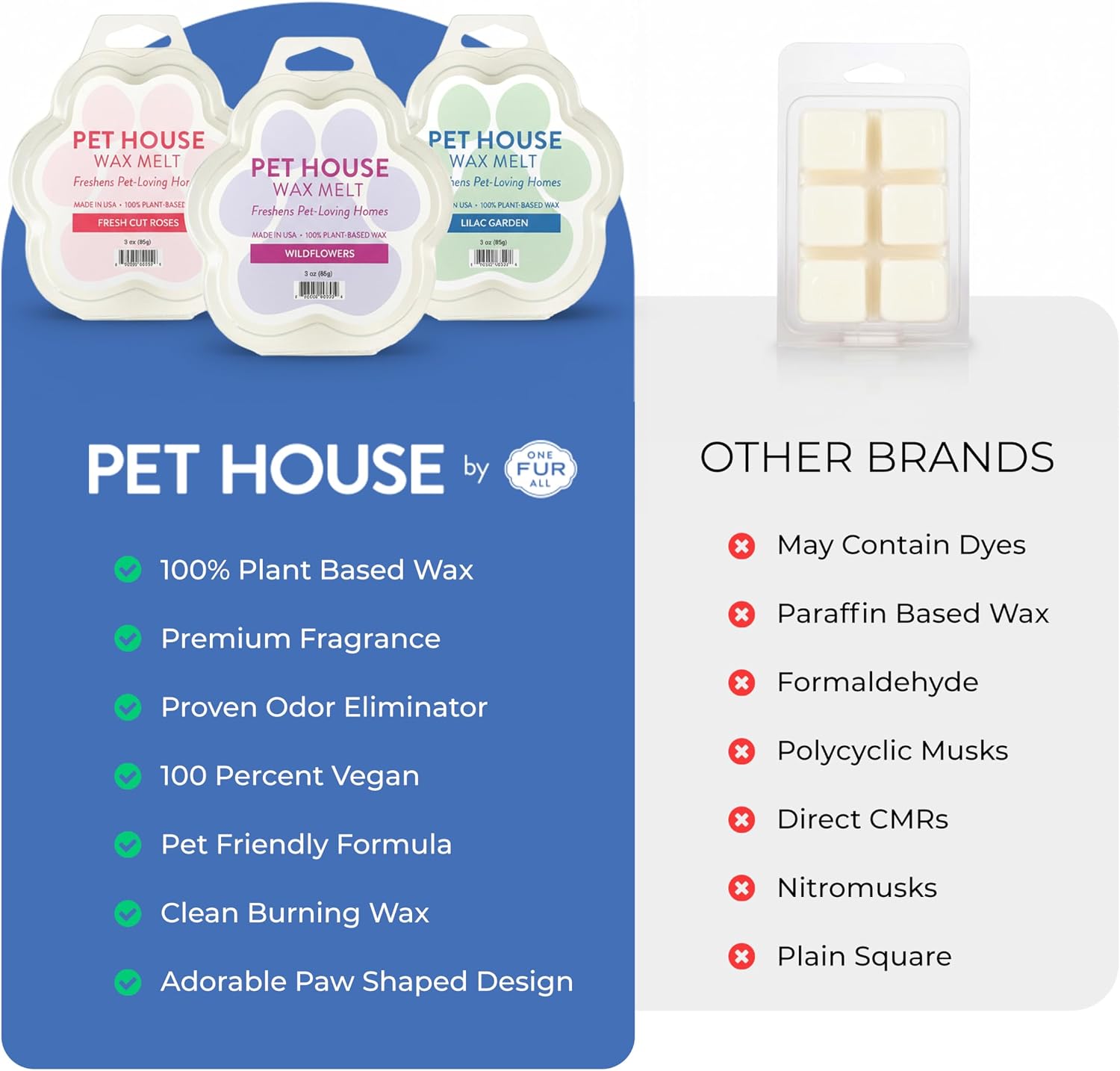 One Fur All Pet House Scented Wax Melts Natural, Plant Based Soy Wax Melts for Pet Odor, Long Lasting Fragrance for Fresh Smelling Homes, Sparkle & Joy, Pack of 2