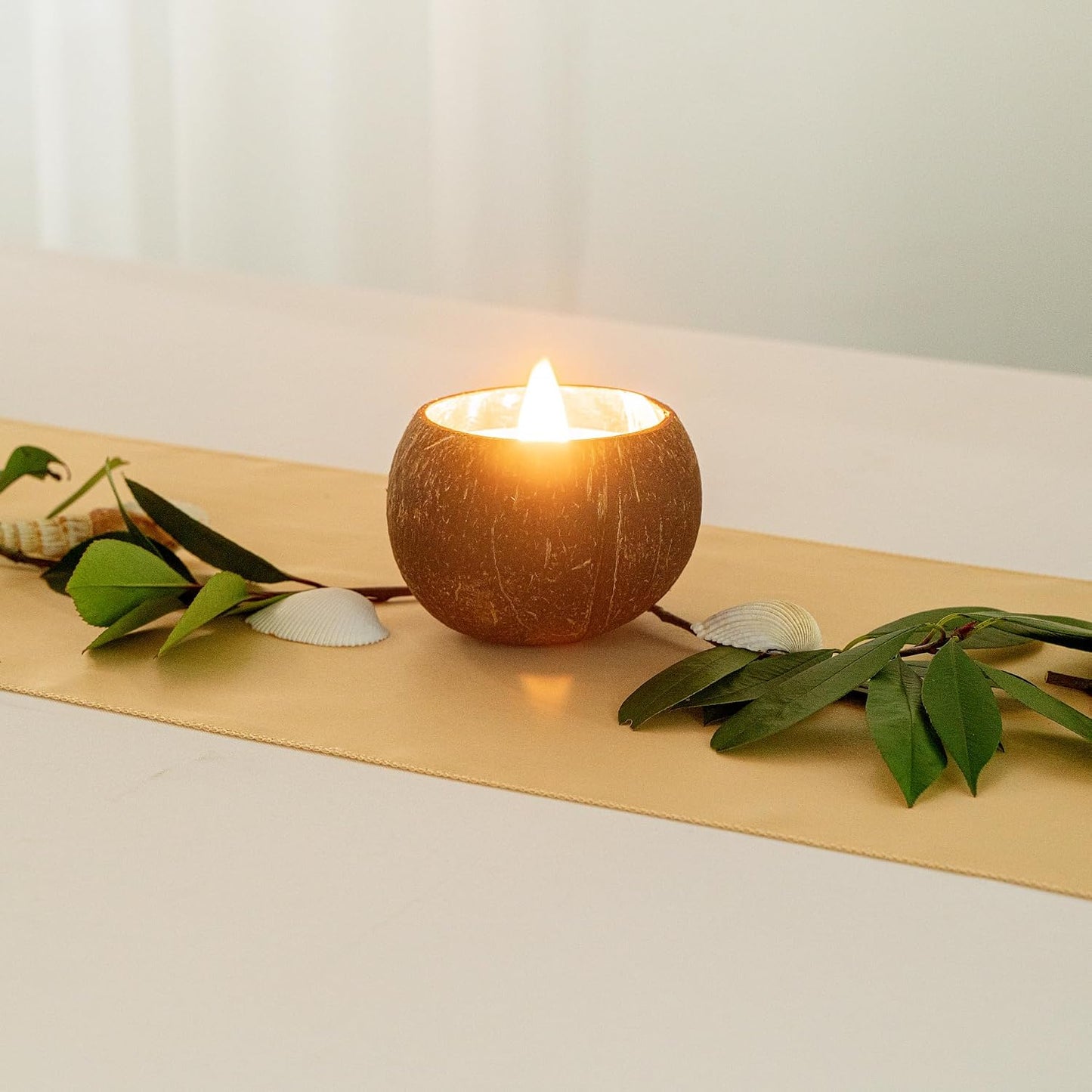 Restaurantware Coconut Shell Candle - 1 Soy Wax Candle 3.94 x 3.94 x 2.76 Inches - Handmade Decorative Candle Bowl with Wooden Wick - Small Brown Scented Candle