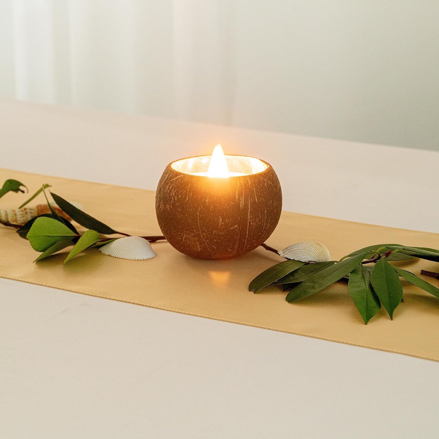 Restaurantware Coconut Shell Candle - 1 Soy Wax Candle 3.94 x 3.94 x 2.76 Inches - Handmade Decorative Candle Bowl with Wooden Wick - Small Brown Scented Candle