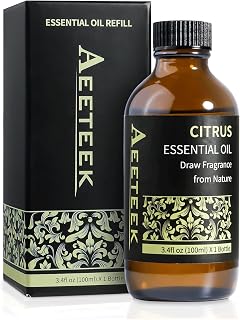100ml Citrus Essential Oil Refill for Waterless Diffuser & Reed Diffuser Set, 3.4Fl Oz Long-Lasting Fruity Aroma Home Fragrance, Bathroom Air Freshener
