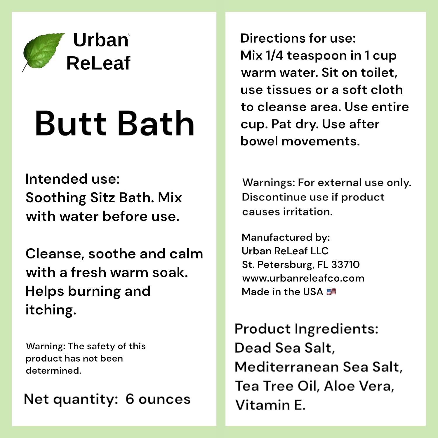 Urban ReLeaf Butt Bath, 6 oz. Bag, Sitz Bath Sea Salt Soak | Hemorrhoids, Fissures & Stitches, Helps Itching & Burning, Clean, Soothe & Calm, Gentle Relief, 100% Natural