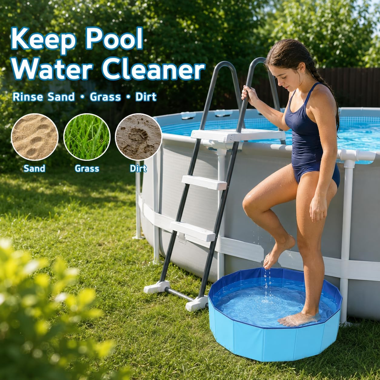 23.6" Foldable Pool Foot Bath for Above Ground Pool Accessories, Portable Large Foot Soaking Bath Basin Pool Foot Wash Basin Tub for Pool Entry Ladder