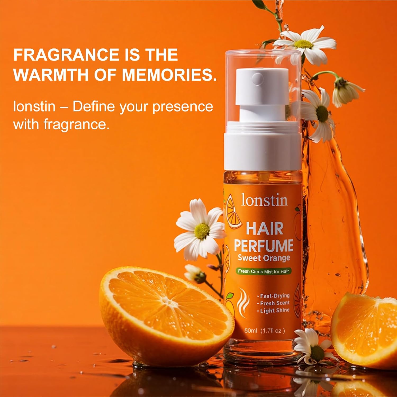Orange Hair Frangrance for Women, Long-Lasting Scented Hair Spray & Body Mist, Freshen Hair, Body & Pillows, Lightweight Non-Greasy Mist for Dry & Frizzy Hair, 100ml