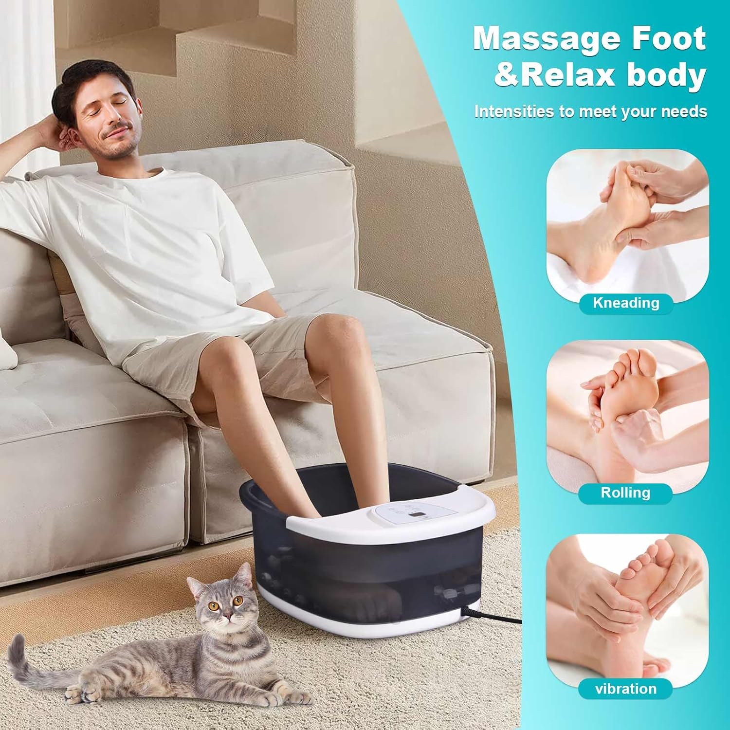 ECARBME Foot Spa Bath Massager with Heat, Foot Soaking Tub with 22 Massage Rollers, Temperature Control, Jets, Bubbles, Epsom Salt and Vibration, Foot Bath soak tub for Relaxation - Grey