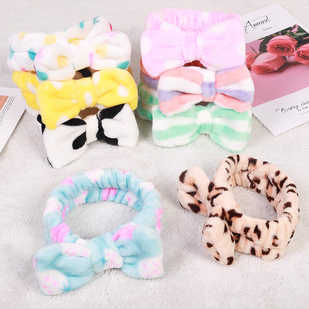 Hishexin 8 Pack Spa Headbands for Women, Soft Bow Skincare Headband for Washing Face, Skincare, Salon & Makeup, Bulk Spa Party Favors, Ideal Stocking Stuffers for Teen Girls