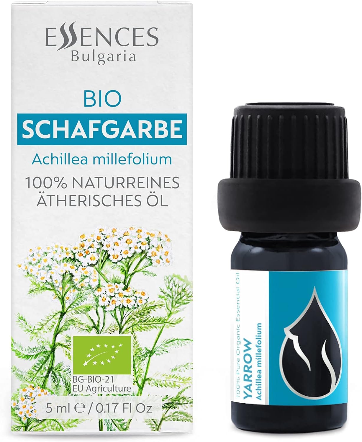 Essences Bulgaria Organic Yarrow Essential Oil 1/6 Fl Oz | 5ml | Achillea millefolium | 100% Pure and Natural | Undiluted | Therapeutic Grade | Family Owned Farm | Steam-Distilled | Non-GMO | Vegan