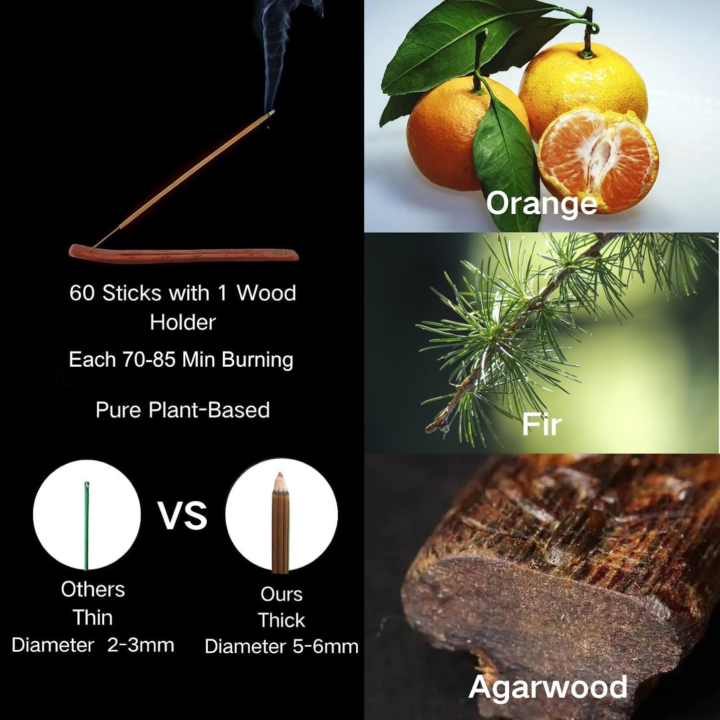 Oud Agarwood Incense Sticks with Holder Kit,Non-Toxic Joss Stick Long Lasting 85 Min,Woody Scent Jumbo Incense Sticks for Meditation,Purifying Incienso Fir Smelling,Bulk Oudh Incense Agarbatti Sticks