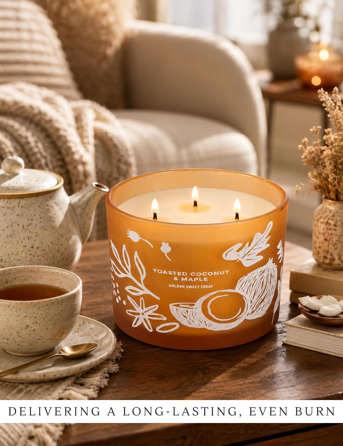 Toasted Coconut Maple Scented Candle | Large 3 Wick Scented Soy Candle for Home | 14.5oz Warm Sweet Nutty Candle | Maple Hazelnut Candles | Long Lasting Clean Burn | Gift for Women & Men
