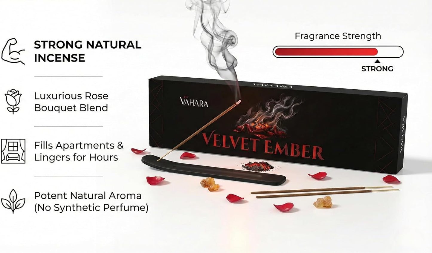 Premium VAHARA Velvet Ember Incense Sticks | Natural Hand-Rolled Masala Incense | Spicy Woody Floral Fragrance | for Meditation, Relaxation & Home Rituals | 100g
