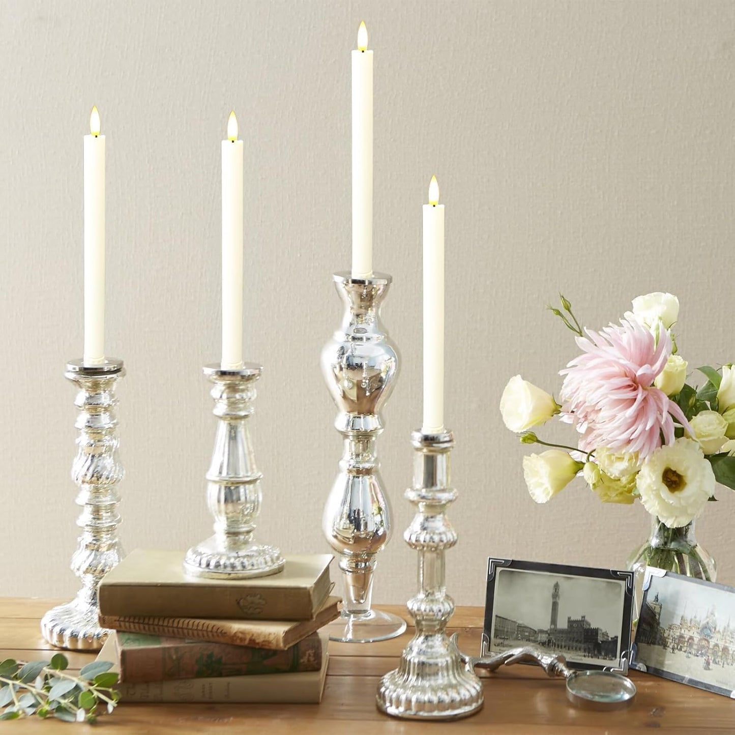 12PCS Flameless Taper Candles with 3D Flickering Flame Battery Operated Candles with 2 Remote with Button Cell Battery 10 Inch Ivory LED Candlesticks Window Candle for Christmas Home Decor