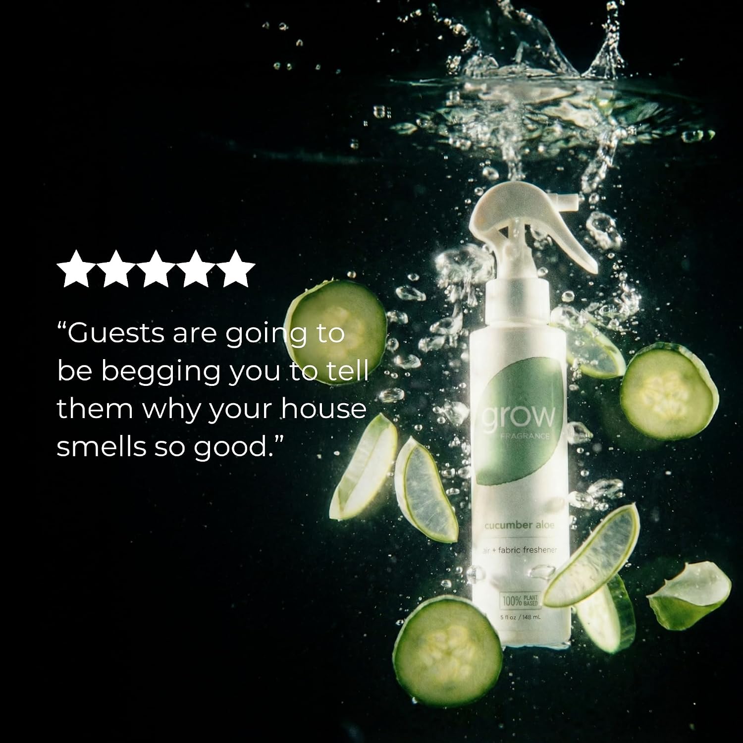 Grow Fragrance Certified Non Toxic, 100% Plant Based Fabric and Room Air Freshener Spray. Made with All Natural Essential Oils (Cucumber Aloe 2 Pack) 2 x 5oz