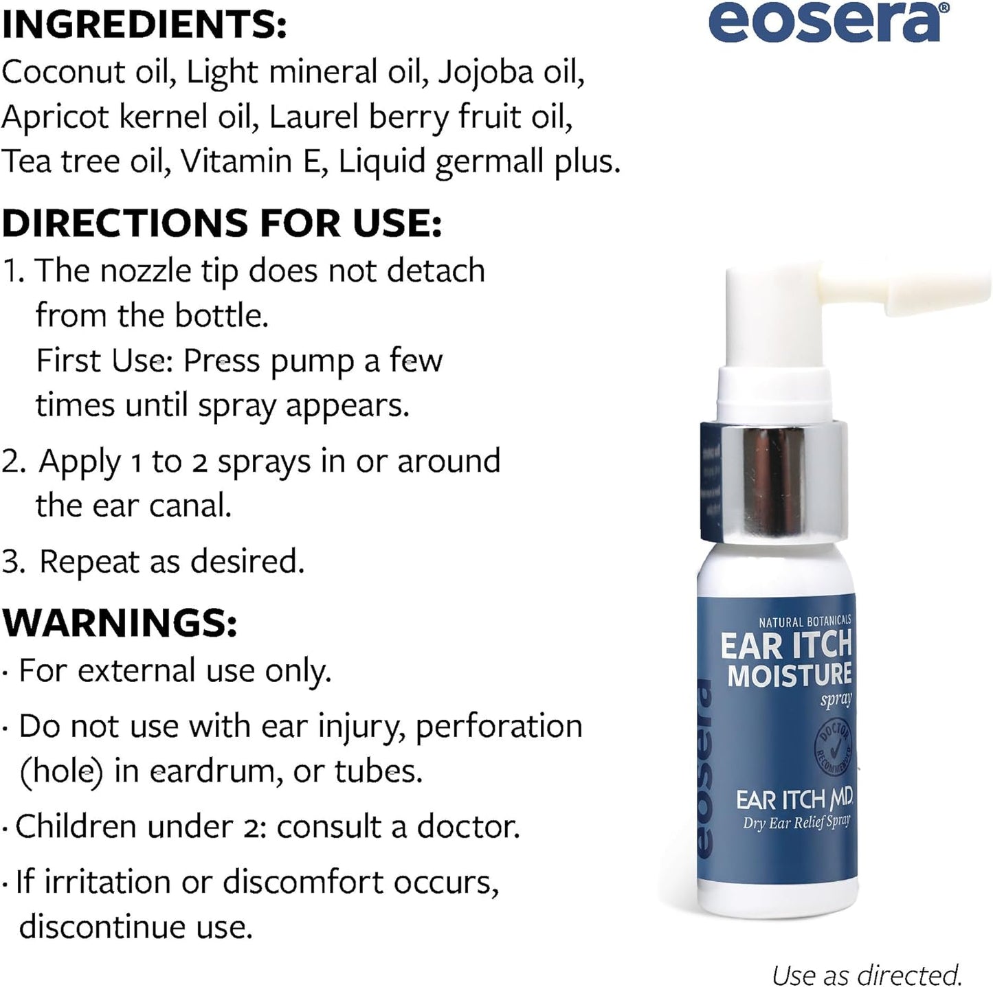 eosera Ear Itch MD Dry Ear Relief Oil Spray - 17 mL - Soothes Dry, Itchy Ears - Anti-Itch Spray for Allergies, Psoriasis, Dermatitis, and Eczema Relief - Works for Earbud and Hearing Aid Users