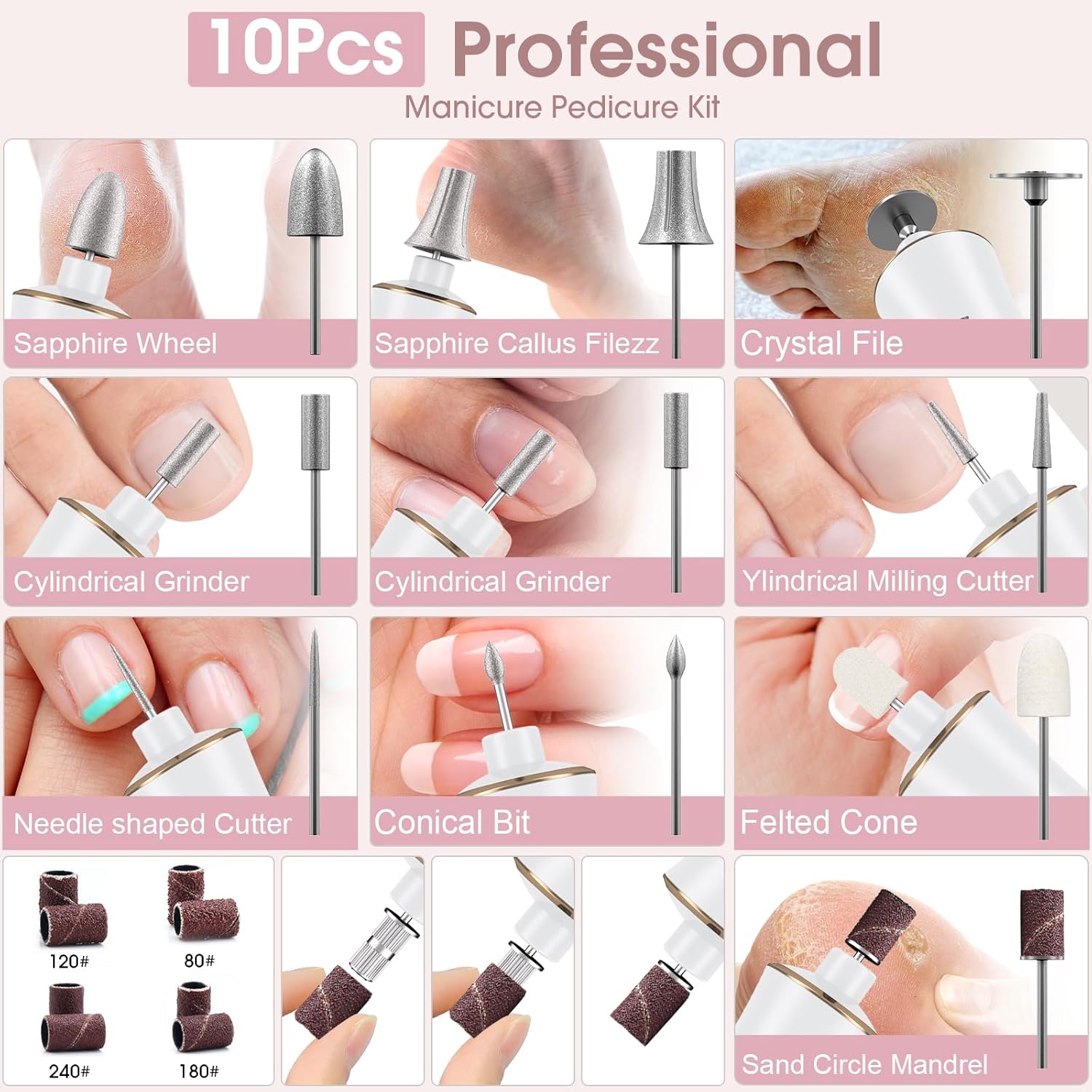 Hoxida Cordless Electric Nail Drill: 10-Speed Professional Nail File with 360° LED Light for Manicure Shaping & Gel Removal, Nail Art Practice Essentials,Home DIY & Portable Travel Use