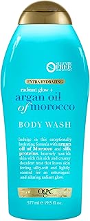 OGX Radiant Glow + Argan Oil of Morocco Extra Hydrating Body Wash for Dry Skin, Moisturizing Gel Cleanser for Silky Soft Skin, Body Wash for Women, Sulfate-Free Surfactants, 19.5 fl oz