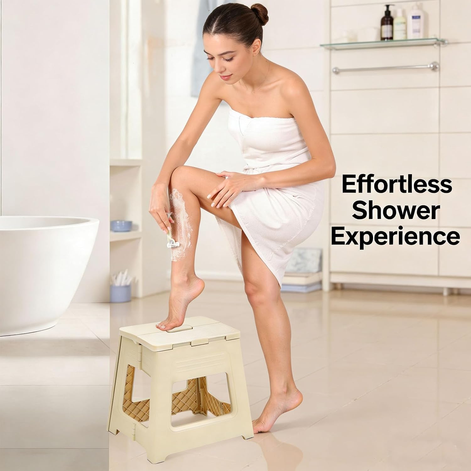 Foldable Shower Stool for Shaving Legs, Plastic Shower Foot Rest for Inside Shower,11.9" High Anti-Slip Foot Step to Shave Leg Small Folding Bench Shaving Stool for Travel/Bathroom