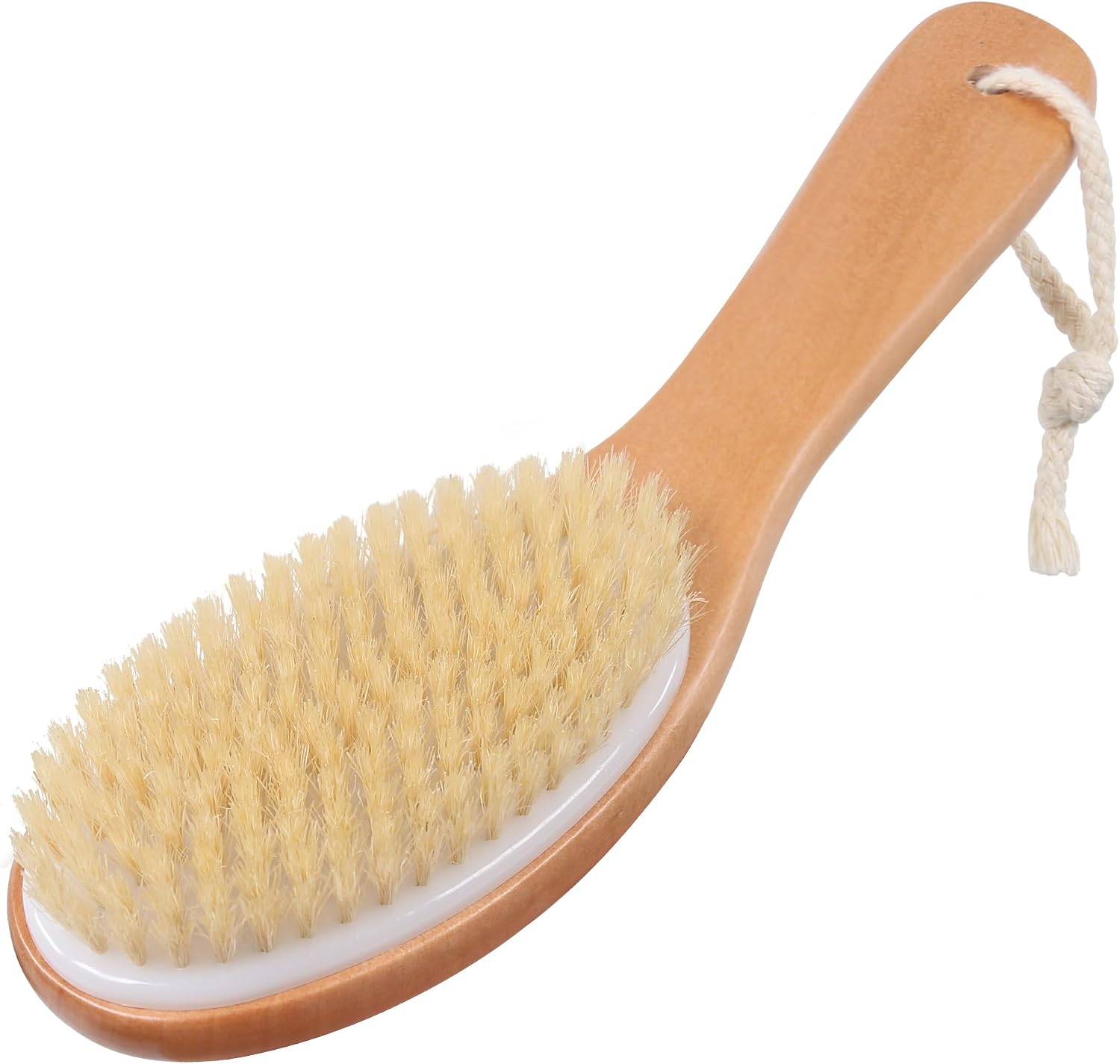 OWIIZI Dry Brushing Body Brush, Natural Boar Bristles Body Scrubber for Bath, Wooden Handle Lymphatic Drainage Brush for Skin Exfoliation and Foot Scrubbing