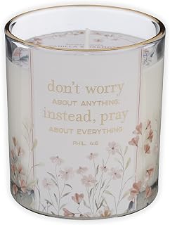 Christian Art Gifts Vanilla & Oakmoss Scented Candle: Don't Worry, Pray Bible Verse, Soy Wax, Pure Essential Oils, Floral Design Glass Jar, Encouragement Gift for Women, 40 Hours Burn Time