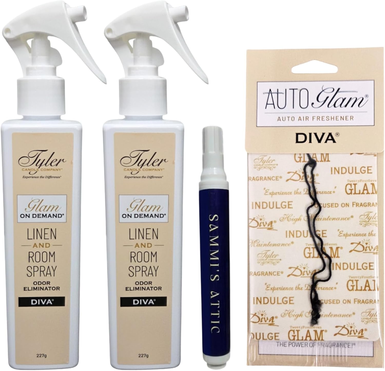 Tyler Diva Room Spray - Glam on Demand 2 Pack - Tyler Linen and Room Spray Bundle with AutoGlam and Stain Remover Pen - Diva Air Freshener and Odor Eliminator