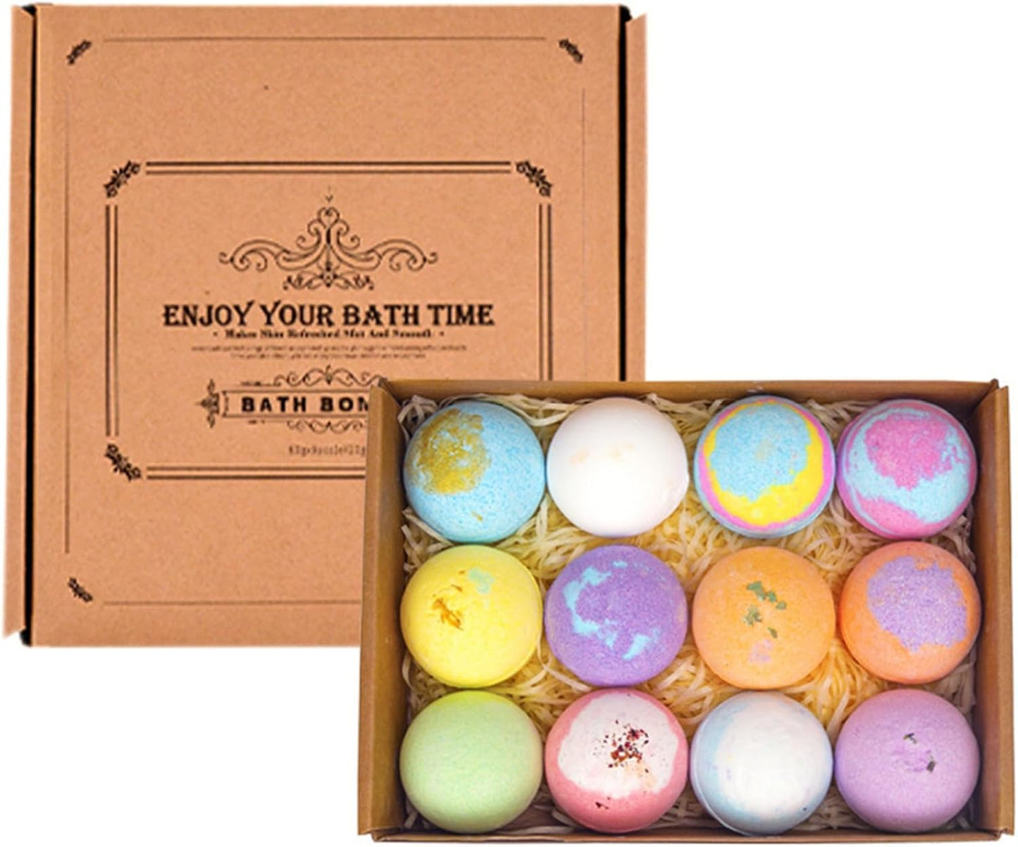 JEYPINMI Handmade Bath Bombs with Shea Butter Cocoa Butter Gift Set for Skin 12 Pieces/Box One Size