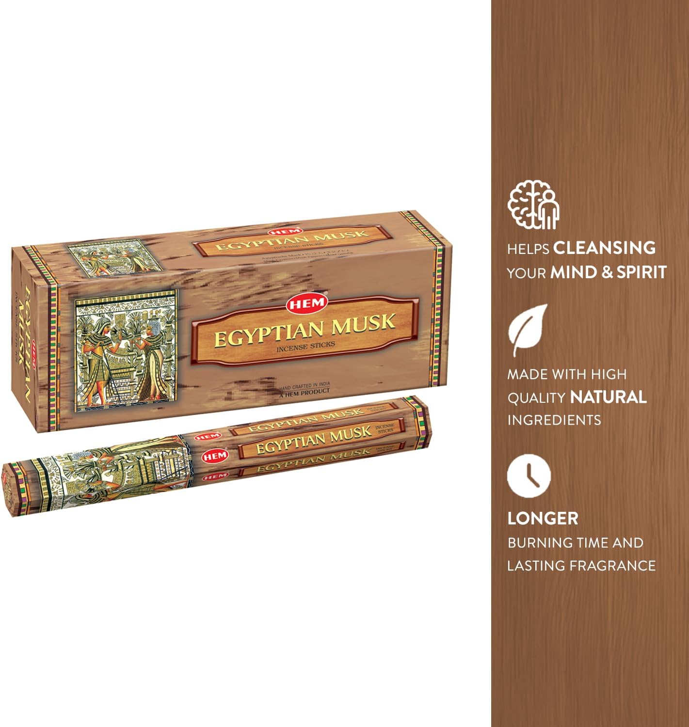 Hem Egyptian Musk Incense Sticks – Pack of 6 Boxes (120 Sticks Total, 9-Inch Long) | Natural Hand-Rolled Aroma for Meditation, Rituals, Relaxation & Odor Removal | 20g Each Box