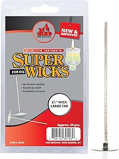 Ner Mitzvah Self Standing Cotton Wicks for Glass Oil Cup, Large Tabs, 2.5 inch Wicks, No Floater Needed, for Candle Lighting, Multipurpose (Pack of 50)