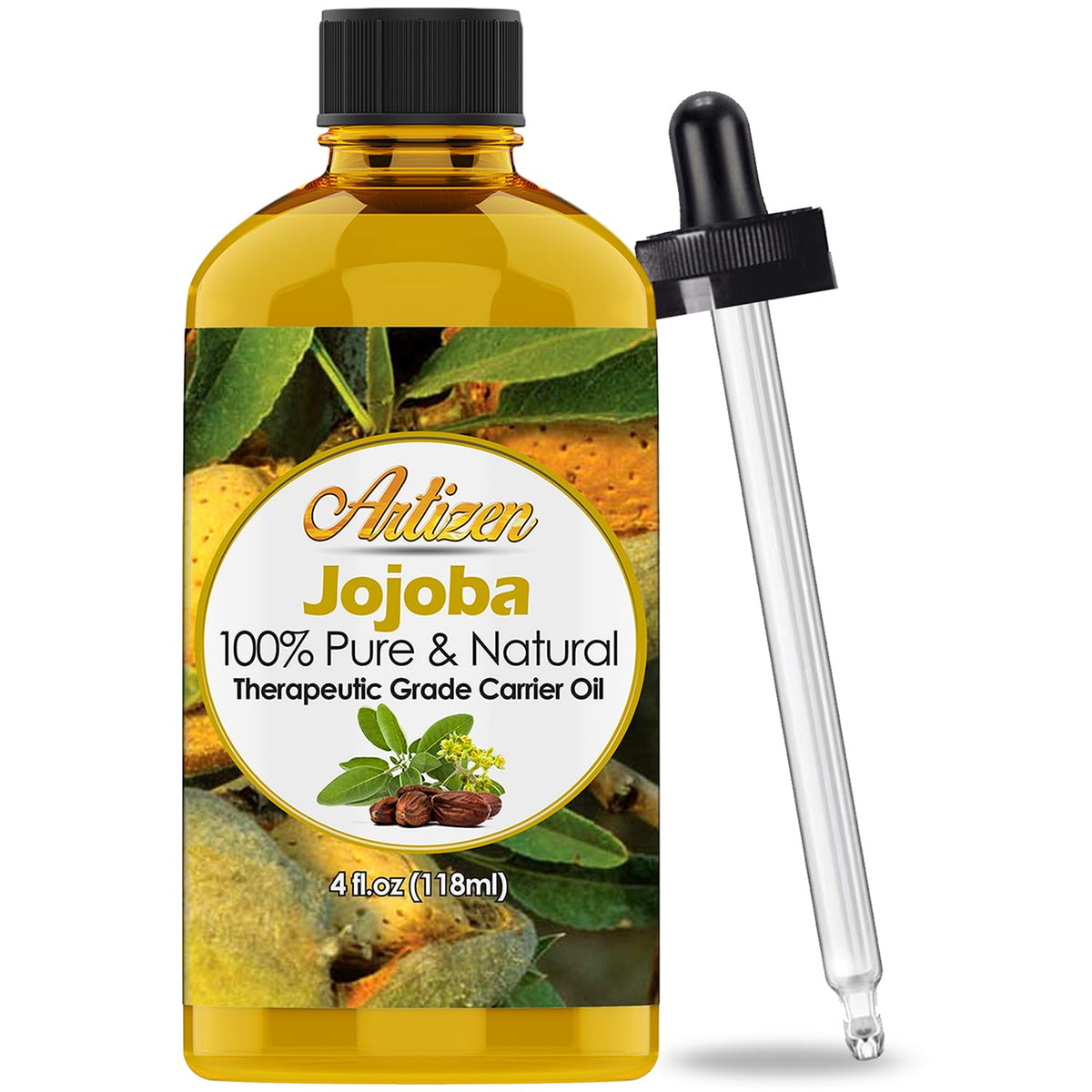 Artizen 100% Pure Jojoba Oil (Huge 4OZ Bottle) All-Natural Jojoba Oil - Cold Pressed - Perfect Moisturizer for Hair