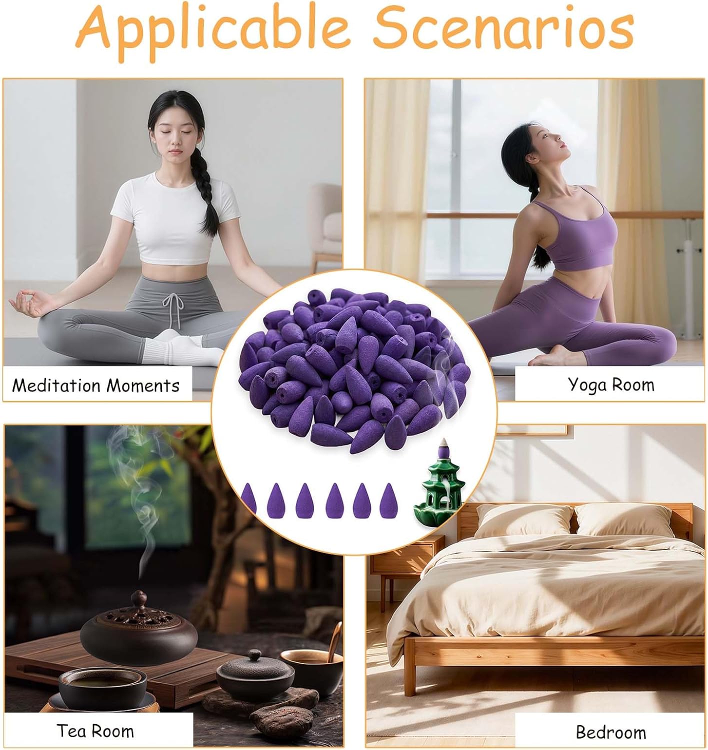 120 Pcs Lavender Backflow Incense Cones for Waterfall | Scented Backflow Incense Burner Cones for Meditation, Yoga & Relaxation(Lavender)