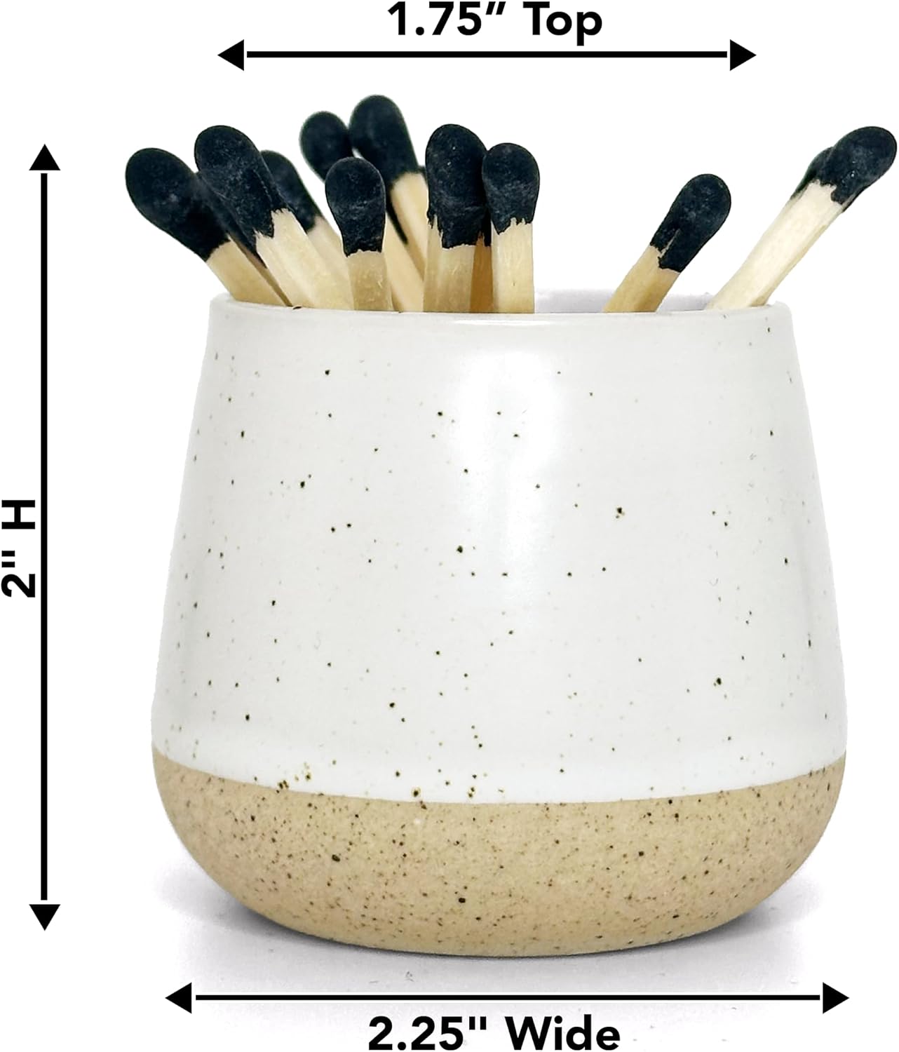 Set of 2 Ceramic Match Holders with Built-in Strikers and Wooden Tray - Modern Decorative Jar for Matches - Stylish Storage for Candles, Fireplaces, Jewelry *Matches not included*