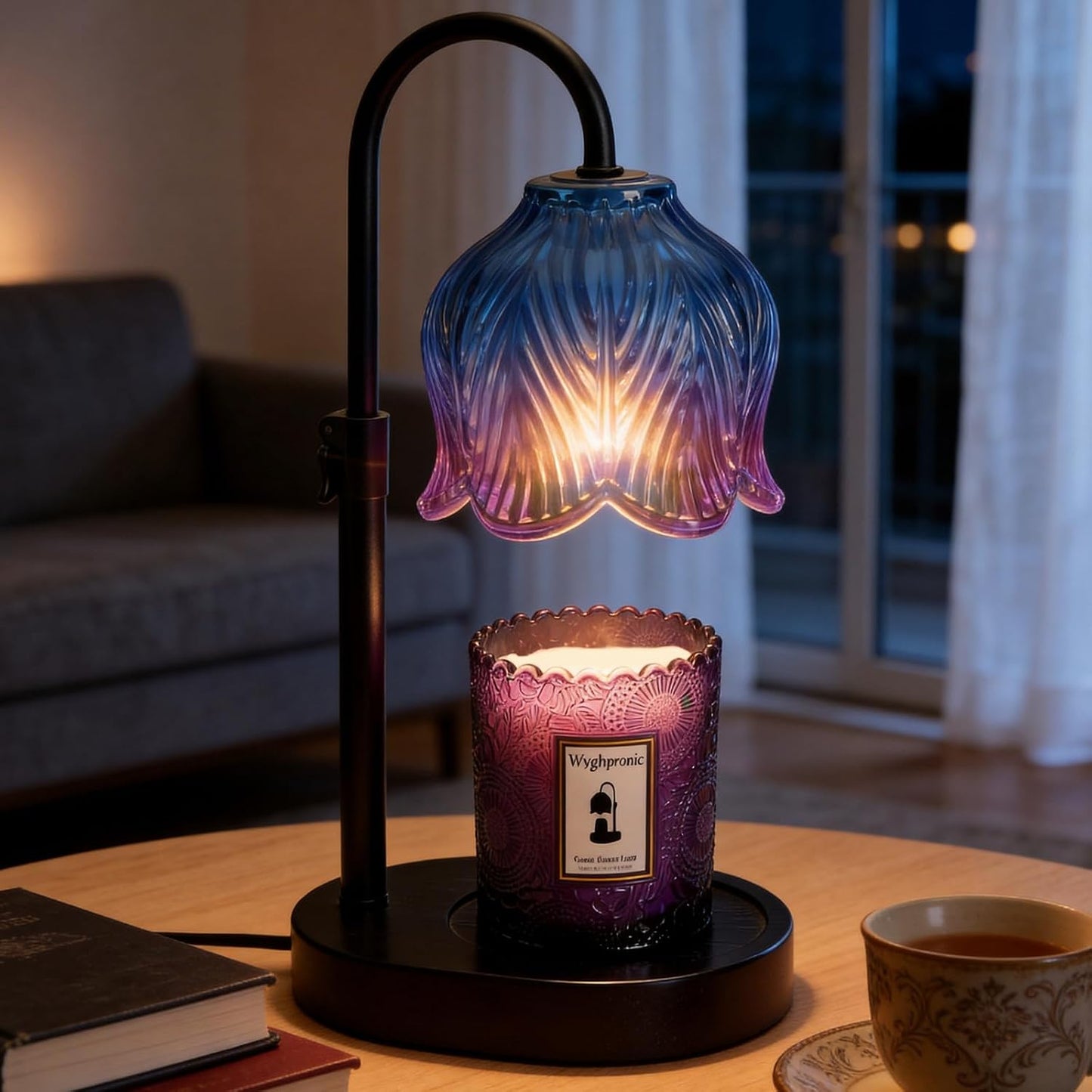Candle Warmer Lamp with Adjustable Height - Flameless 4-Level Dimmable Wax Warmer, Timer Function & Stylish Design in Multiple Colors (Blue07)