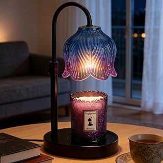 Candle Warmer Lamp with Adjustable Height - Flameless 4-Level Dimmable Wax Warmer, Timer Function & Stylish Design in Multiple Colors (Blue07)