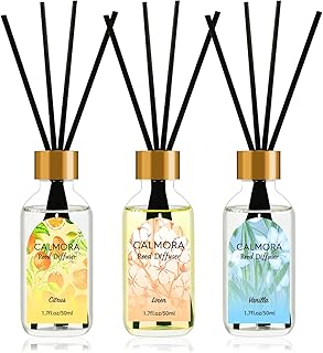 CALMORA Reed Diffuser Set of 3, 50ml Citrus/Linen/Vanilla Scented Oil Diffuser with 15 Sticks | Home Fragrance for Bedroom, Bathroom, Office & Living Room for Women Men