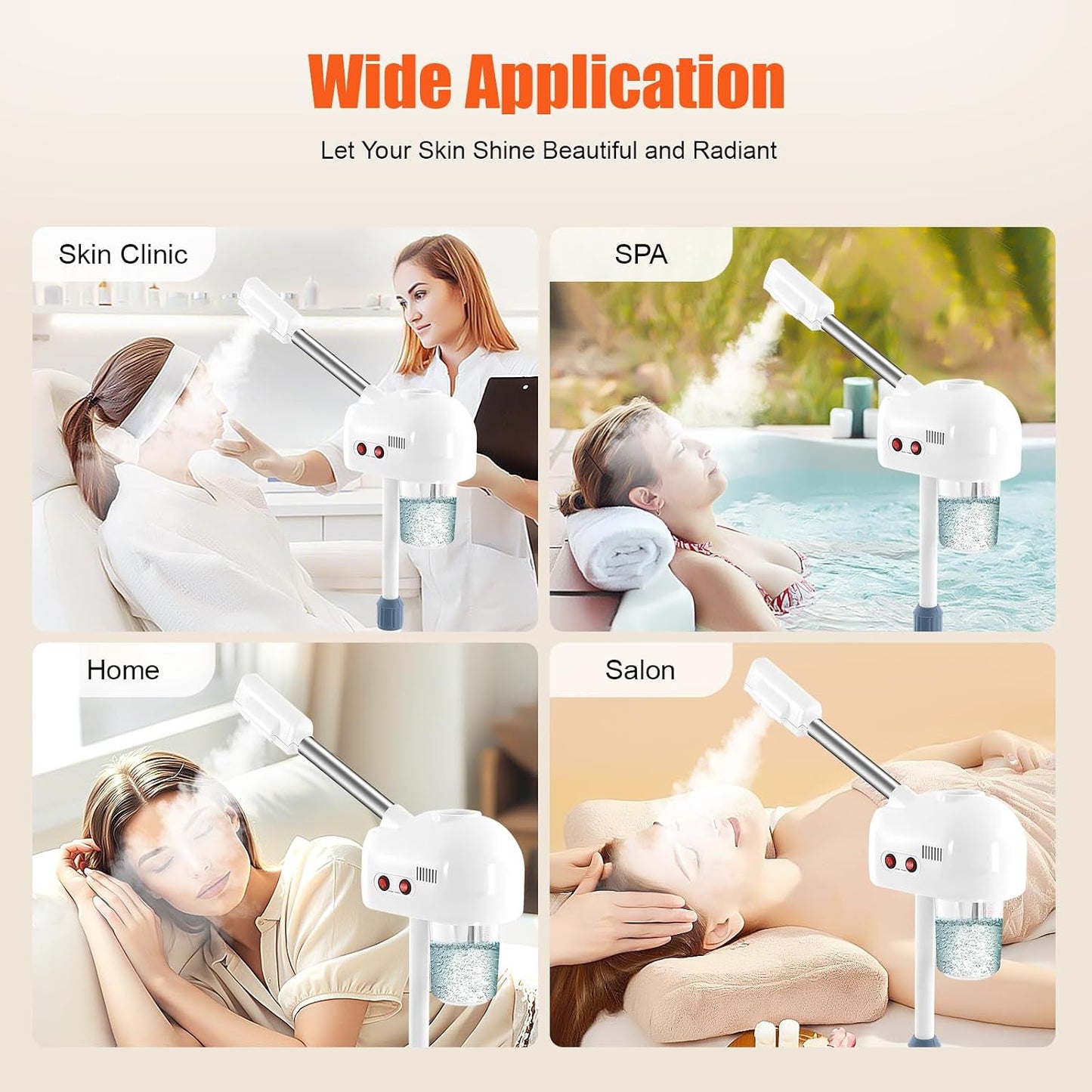 800W Professional Facial Steamer, Face Steamer for Esthetician, Facial Steamer Pro Ionic Ozone Facial Steamer w/Wheels, Esthetician Steamer w/Hot Mist Spray, Can Rotate 360°