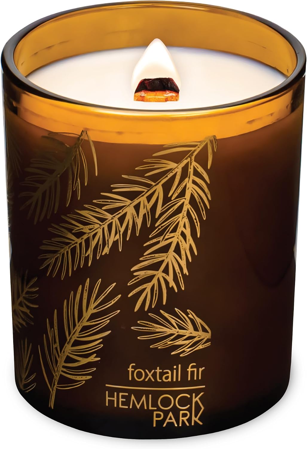 Hemlock Park Foxtail Fir Amber Gold Leaf Scented Candle | Crackling Wood Wick, Botanical Fragrance & Coconut Apricot Wax | Up to 50 Hour Burn Time | 7.2 oz | Made in USA