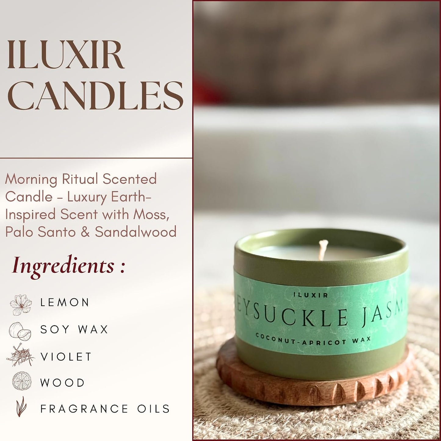 Honeysuckle Jasmine, 5 Oz Floral Scented Candle with Premium Coconut Apricot Wax with Lemon,Violet & Wood Notes,Aromatherapy Candle for Living Room, Self-Care & Relaxation, Perfect Luxury Gift