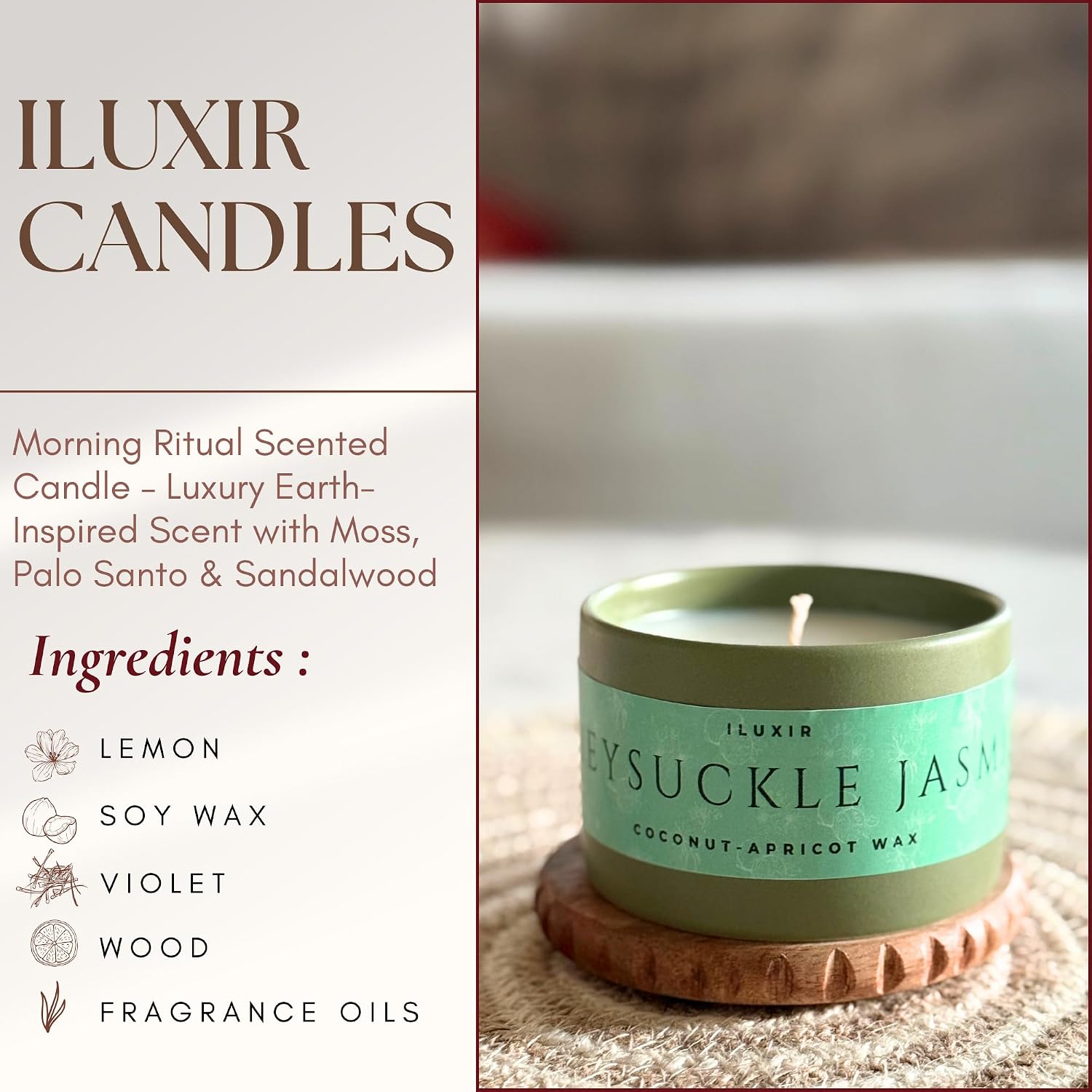 Honeysuckle Jasmine, 5 Oz Floral Scented Candle with Premium Coconut Apricot Wax with Lemon,Violet & Wood Notes,Aromatherapy Candle for Living Room, Self-Care & Relaxation, Perfect Luxury Gift